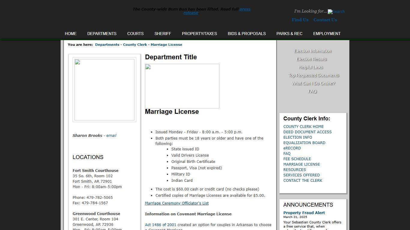 Sebastian County Government > Departments > County Clerk > Marriage License